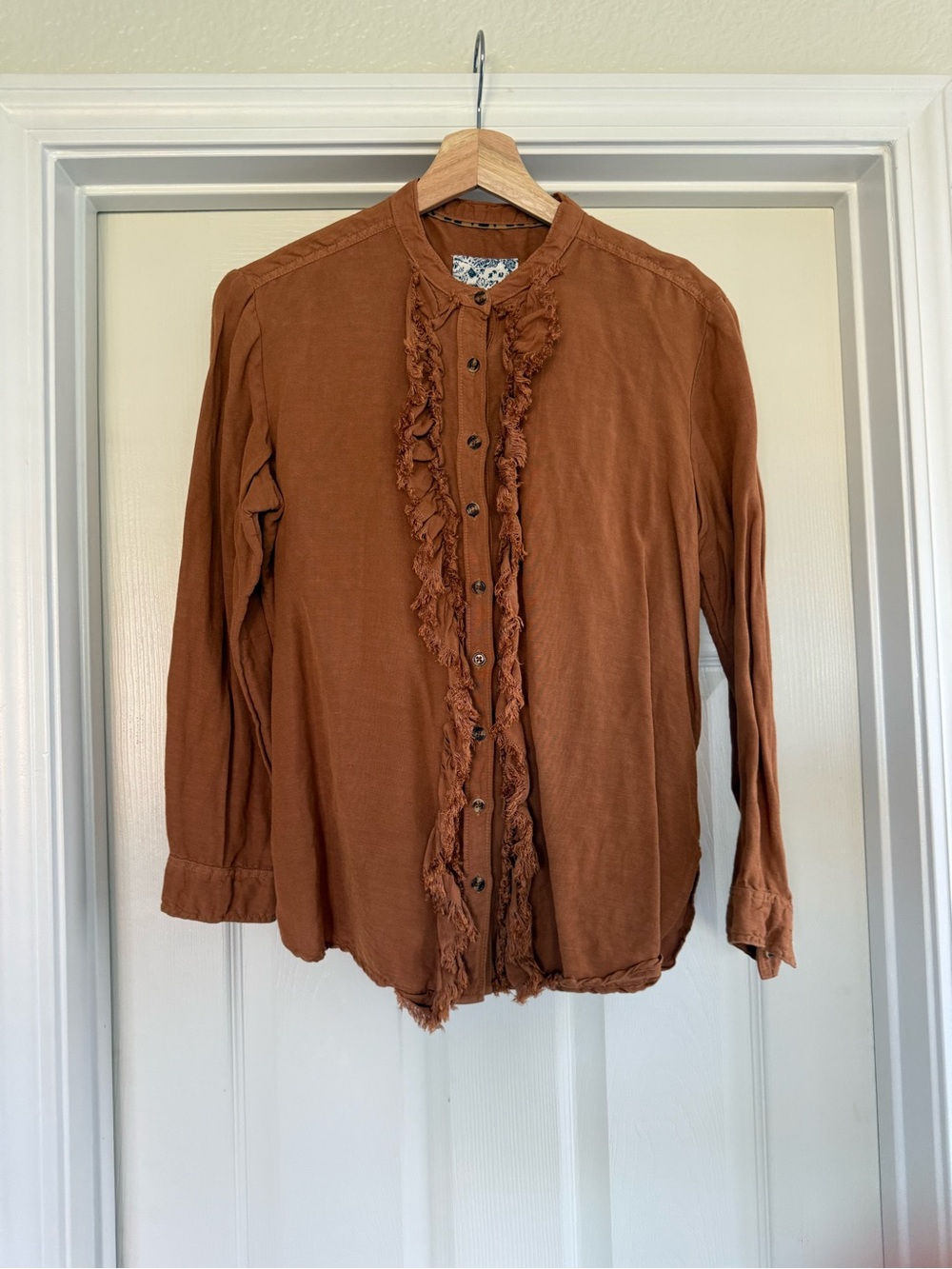 Pilcro Rust Ruffle-Front Button-Down Shirt